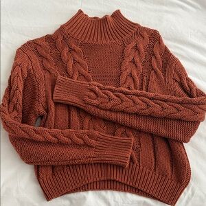 Aeropostale Cable Knit Turtleneck Cropped Sweater - Copper